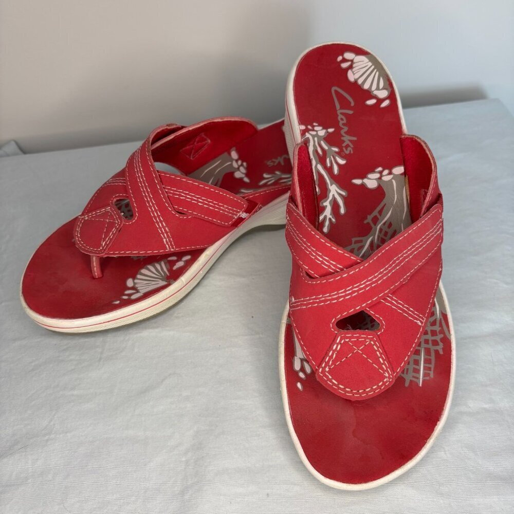 CLARKS Slip On Sandal Womens 6 Pink Coral Shell Beach Summer Pool